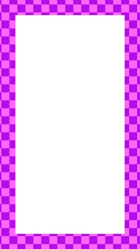 Vertical empty rectangular frame with cute soft pink and purple aesthetic checkered pattern animation background