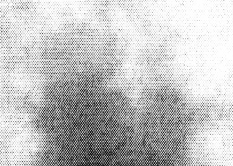 Macro black halftone dots forming soft cloud shapes with a darker sky gradient near the bottom, isolated on a transparent background with alpha channel.