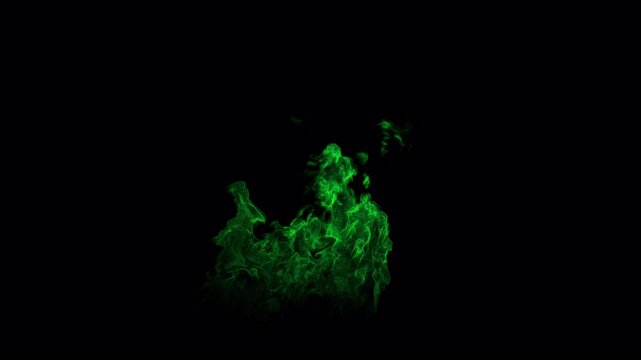 Malefic Fire, Magical green fire, green smoke fire, magical bonfire, green magic, isolated over black background, magical flame ready for using in video games