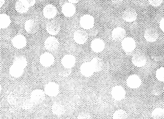 Extreme macro halftone dots with soft bokeh-like circles and glittery particle feel. Black-and-white raster overlay isolated on a transparent background PNG for design and effects.