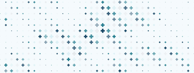 Medical background with blue and green cross pattern and abstract plus symbols. Modern health texture for hospital websites, healthcare banners, and clinical design templates.