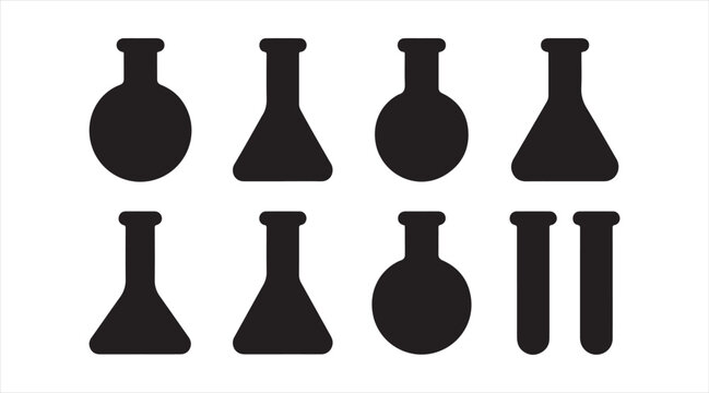 Science Lab Equipment Silhouette Set, Chemical Glassware Symbols