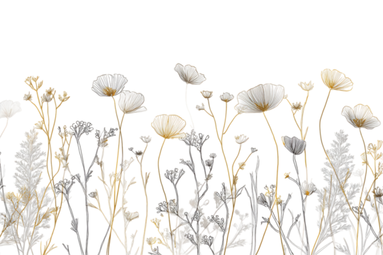 Elegant white and gold floral design on black - Powered by Adobe