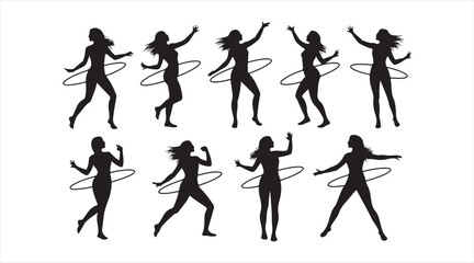 Female Dancer Pose Set, Black Dance Movement Silhouettes