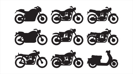 Obraz premium Motorbike and Scooter Silhouette Symbols Set, Modern Transportation Icons