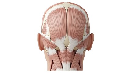 Poster of the posterior view of the human head, showcasing the muscles of the scalp and neck with detailed anatomical accuracy