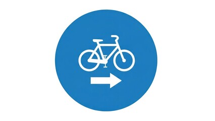 Fototapeta premium Bicycle and arrow symbol on blue circle directional icon for cycling activities