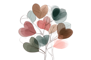 Heart shaped leaves watercolor illustration