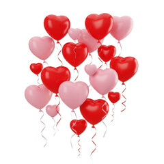 Heart shaped balloons cluster isolated on transparent background