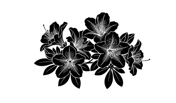 Minimalist Azaleas Flower Silhouette Vector in Woodblock Style for Botanical Illustration