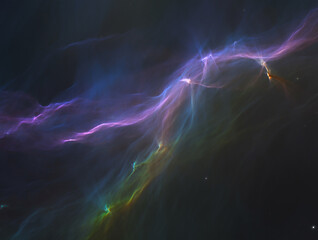 Vibrant cosmic nebula with purple blue and green gas clouds