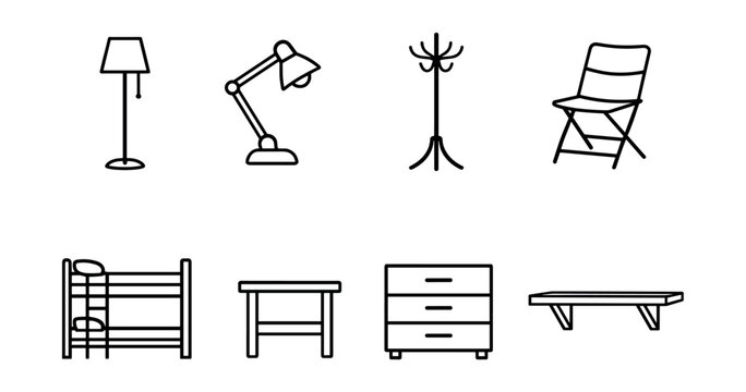 Furniture and household items line icons set
