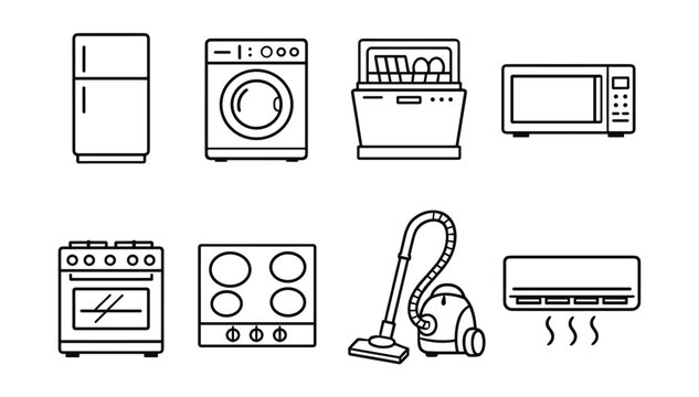 Household appliances line icons set