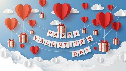 Valentines Day Celebration with Hearts and Gifts.