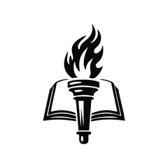 Torch and Open Book Education Emblem Logo Icon