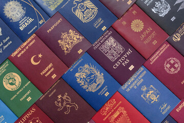 Fototapeta premium Passports of citizens of different countries of the world. Passports background