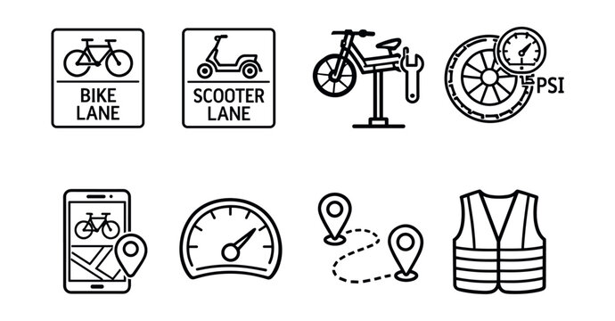 Biking and Scootering Line Icons Set