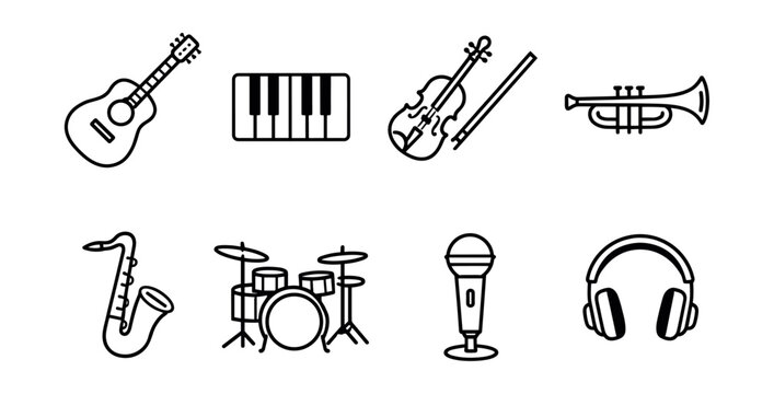Music instrument line icons set