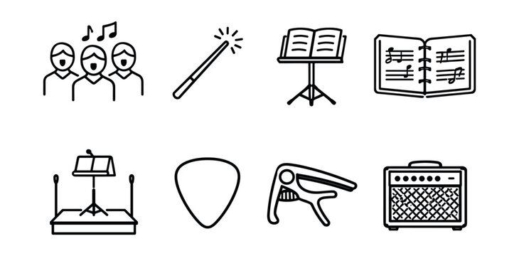 Music line icons collection