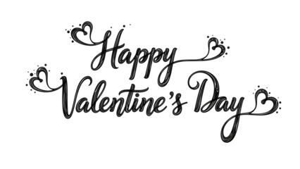 Handwritten Happy Valentine's Day calligraphy with hearts isolated on transparent background
