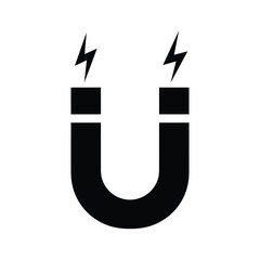 Black U-Shaped Magnet with Electric Charge Icon