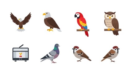 Fototapeta premium Collection of various birds vector illustrations on white background