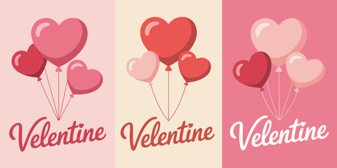 Three Valentine Balloon with Different Background Colors