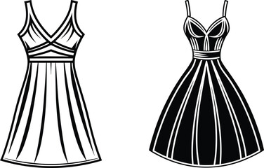 Elegant Women Dress Silhouette Set In Black And White