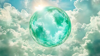 Mysterious green sphere floating in cloudy sky ultra hd photo