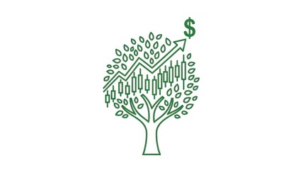Green tree with rising chart and dollar sign symbolizing financial growth