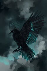 Obraz premium Crow Raven Viking Nordic Mythology Dark Fantasy