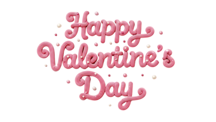 Happy Valentine's Day calligraphy greeting card with pink cursive text isolated on transparent background