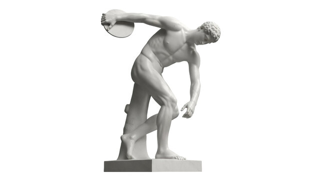 Discobolus statue PNG isolated on transparent background, ancient Greek sculpture of an athlete throwing the discus for design use