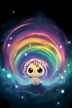Unicorn Rainbow Cute Animal Vortex Fantasy Space Cosmic Landscape