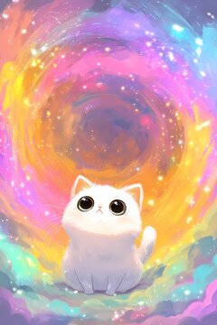 Cat Rainbow Cute Animal Vortex Fantasy Space Cosmic Landscape