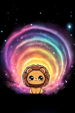 Lion Rainbow Cute Animal Vortex Fantasy Space Cosmic Landscape
