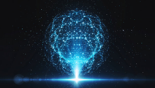 Futuristic artificial intelligence brain network with glowing data - Powered by Adobe