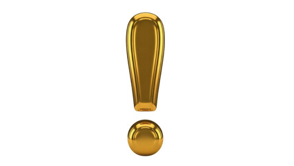 Golden exclamation mark PNG isolated on transparent background, shiny 3D rendering for attention...