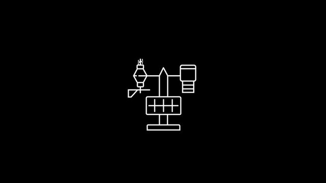 Animated weather station icon. Meteorological monitoring line animation. Climate observation. Data collection. Weather station icon animation on black background. 4k video