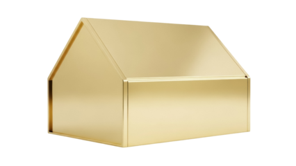 Golden house isolated PNG on transparent background, shiny metal home model for real estate and financial concepts