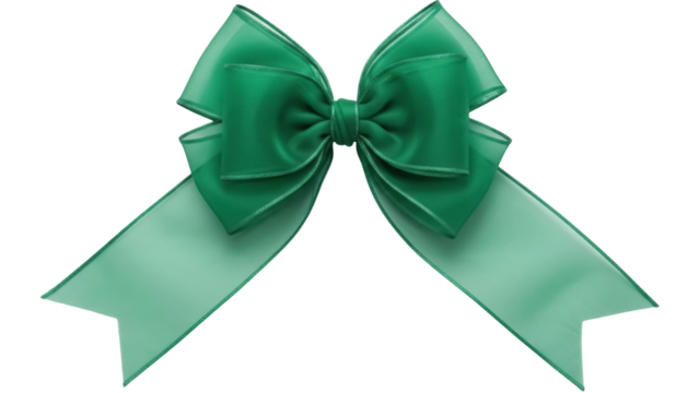 Emerald green satin bow isolated PNG on transparent background, festive ribbon decoration for gift wrapping and holiday designs - Powered by Adobe
