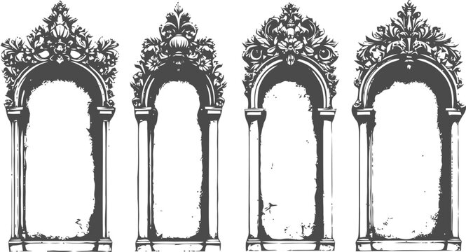 Set of four ornate vintage decorative frames with baroque floral embellishments and intricate details