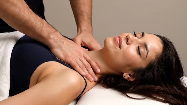 Person receives neck and chest massage