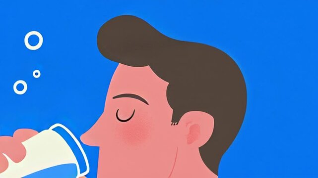 Man drinking from a glass cartoon style