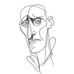 Minimalist single line illustration of an expressive male face, abstract portrait art suitable for modern design, posters, editorials, and wall decor