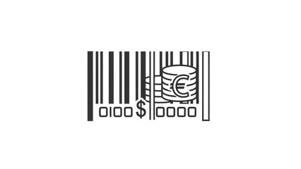 Barcode with euro and dollar currency symbols for financial and economic concepts