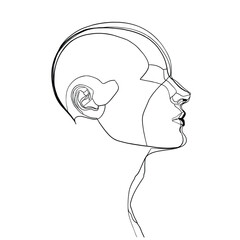Minimalist line art illustration of a human head in profile view with clean contours, modern abstract style ideal for medical, design and editorial use