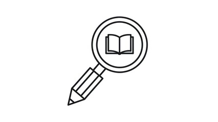 Magnifying glass icon over open book study education search concept