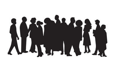 Silhouetted diverse crowd of people walking together in casual and formal wear
