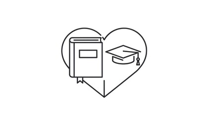 Educational symbol book and graduation cap within a heart shape vector